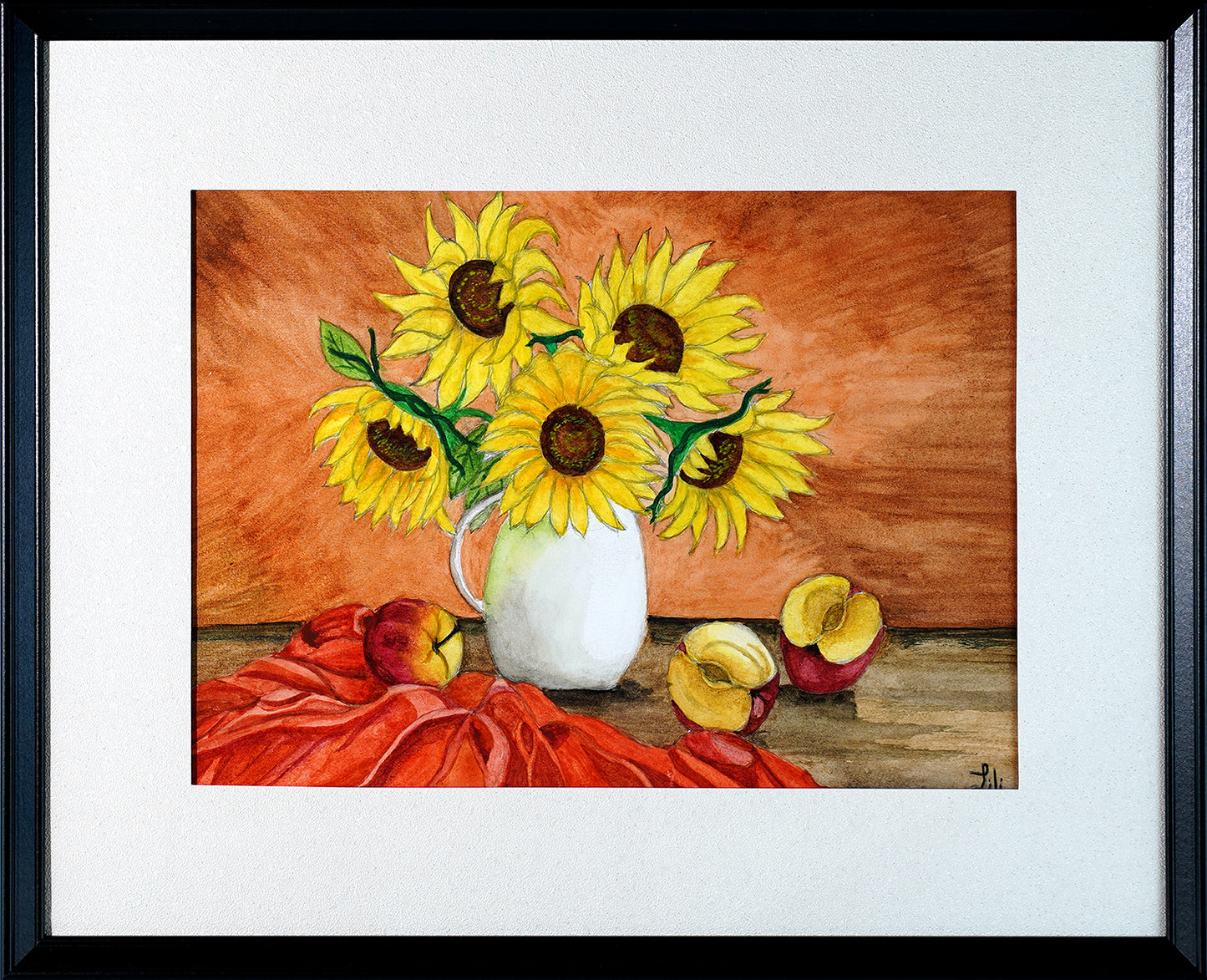 Vase of Sunflowers & Apples